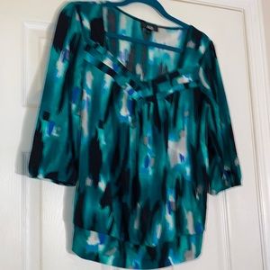 AGB Women’s Multicolored 3/4 Length Sleeve Blouse Splashes Green White  Black Sm